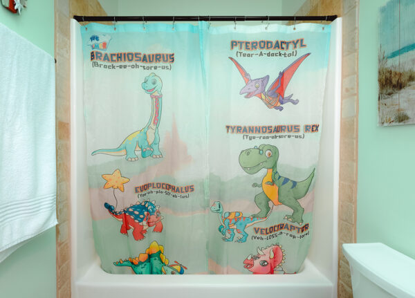 Tub Tamer Splash Free Bath Installed - Dinosaurs